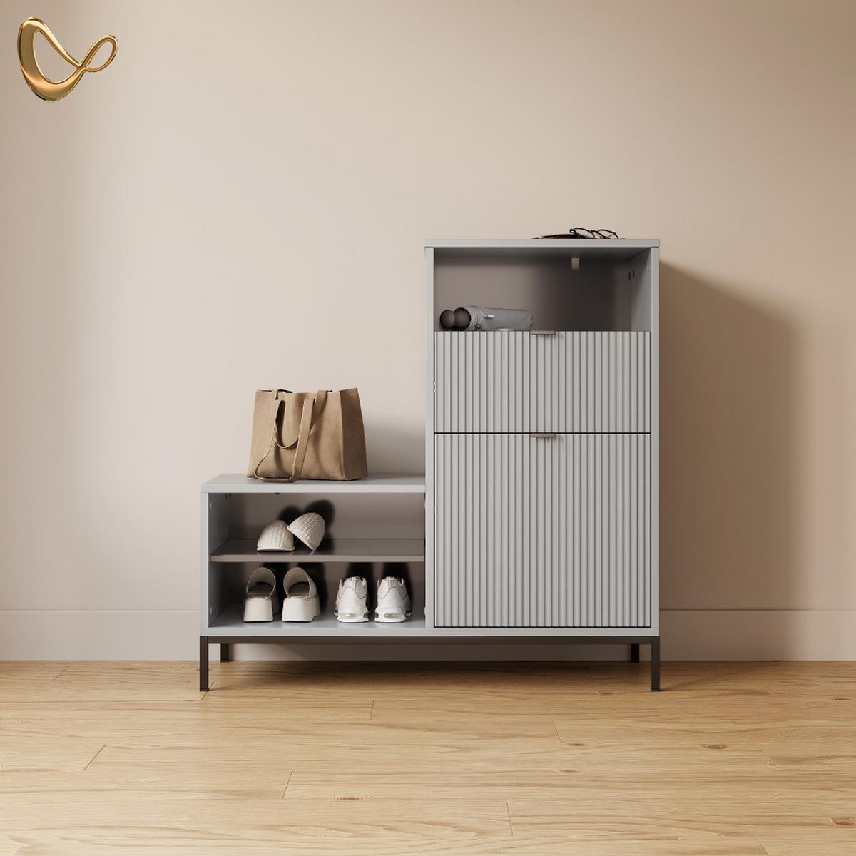 SCHUHSCHRANK Aterno Grau 100 x 98.5 cm mit Tür und Schublade - Grau, Holzwerkstoff (100/98.5/40cm) - Livinity®