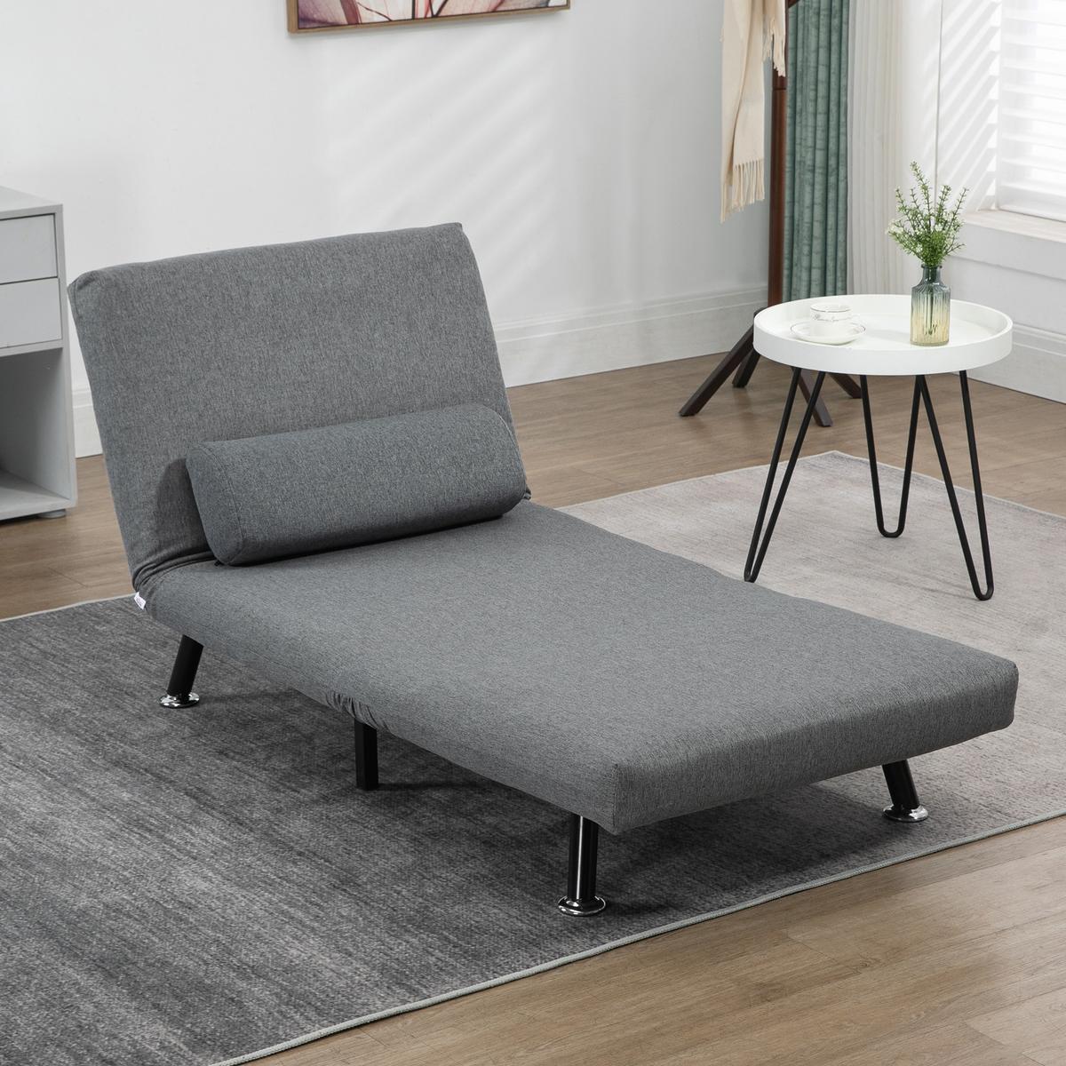 SCHLAFSESSEL Klappsessel mit Bettfunktion Schlafsofa mit Verstellbar Rückenlehne - Dunkelgrau/Anthrazit, Textil/Metall (70/75/75cm) - HOMCOM