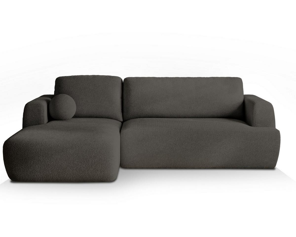 ECKSOFA SENTI N L-S Grau Boucle-Stoff mit Schlaffunktion - Schwarz/Grau, Holz/Kunststoff (246/148cm) - MASSENO