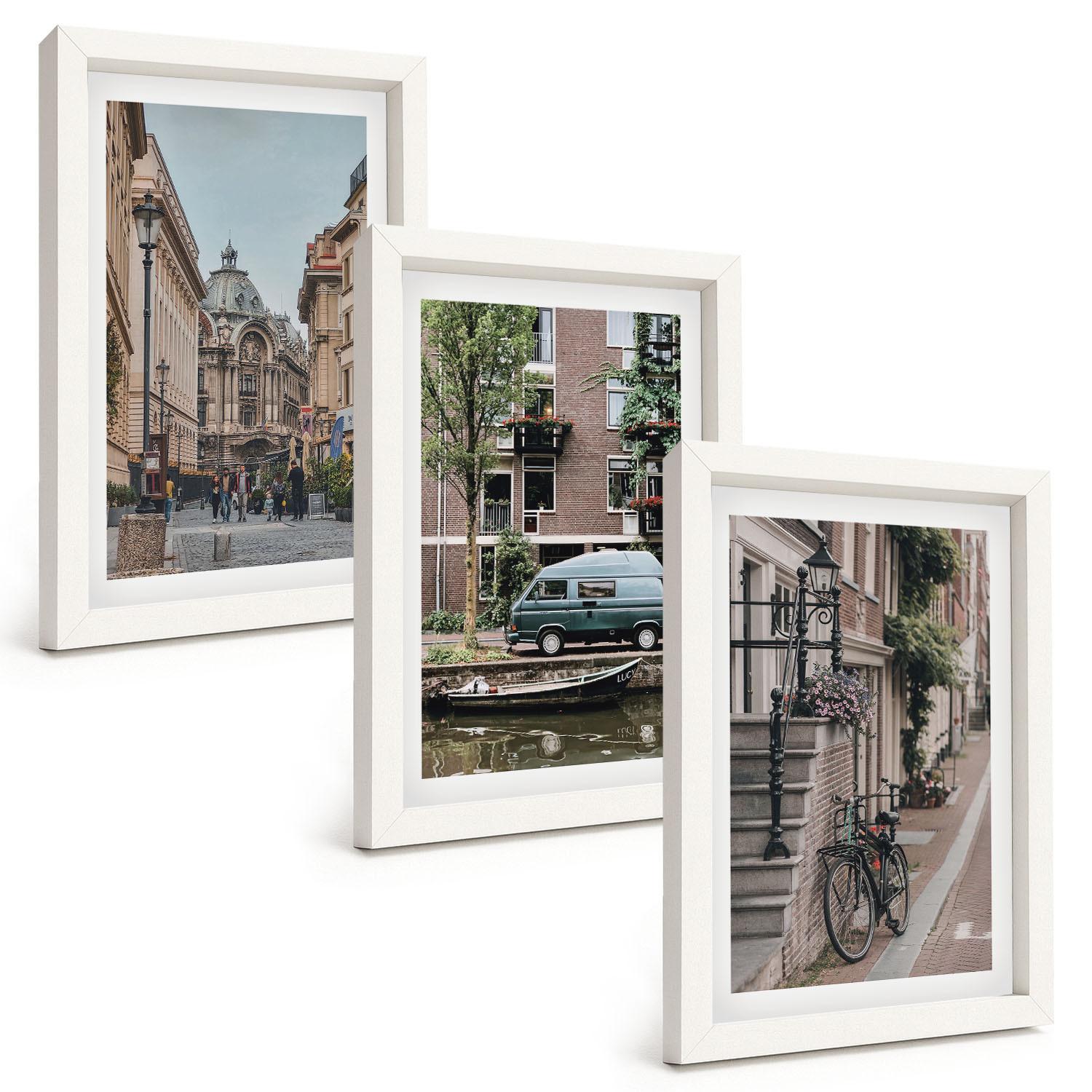 BILDER SET 3er Set - 20x30 cm Weißer Rahmen - Stadtansichten von Gebäuden - Weiß, Kunststoff (20/30cm) - TULUP