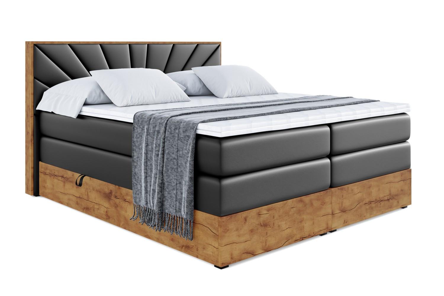 BOXSPRINGBETT mit Matratze H3|H4 und Lattenrost - LOLLI6 KING-200x200 - Schwarz - Schwarz, Holzwerkstoff (200/200cm) - ALTDECOR