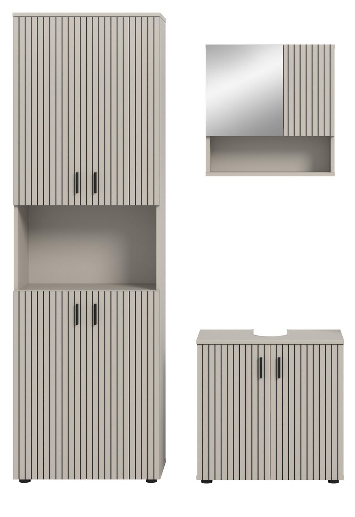 BADMÖBEL-SET Kaschmir 3-teilig 135 cm, Badkombination in modernem Design - Kaschmir/Schwarz, Glas/Holzwerkstoff (135/192/30cm) - Inn.Furn