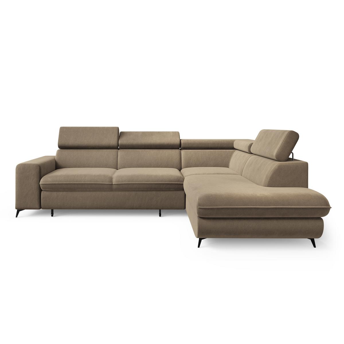 ECKSOFA VELISS Beige Veloursstoff mit Schlaffunktion - Beige, Holz (255/193cm) - MASSENO