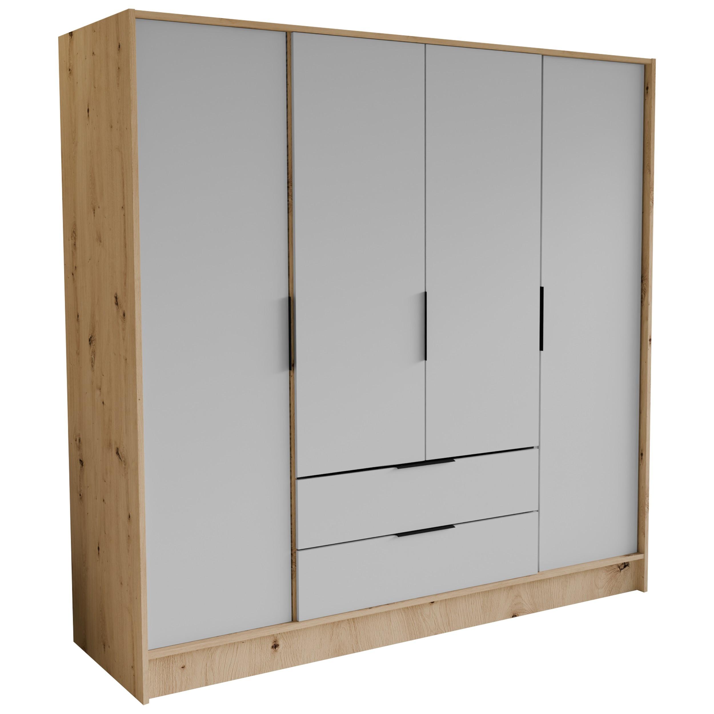 DREHTÜRENSCHRANK CAVA 200/200/51 cm Modern Kleiderschrank 4-türig Eiche Artisan - Weiß/Eiche Artisan, Holzwerkstoff (200/200/51cm) - MASSENO