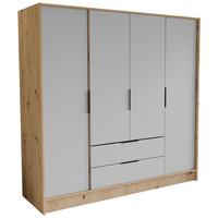 DREHTÜRENSCHRANK CAVA 200/200/51 cm Modern Kleiderschrank 4-türig Eiche Artisan - Weiß/Eiche Artisan, Holzwerkstoff (200/200/51cm) - MASSENO