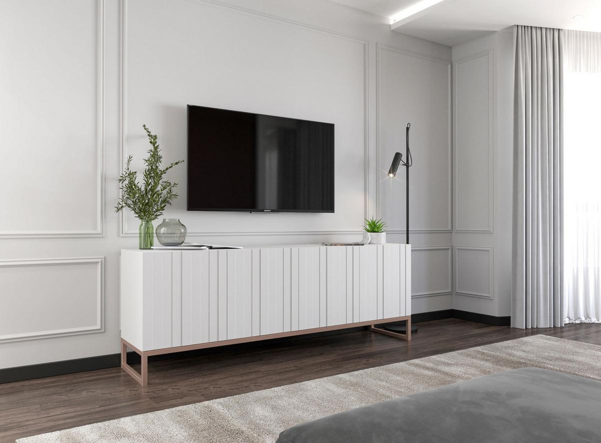 TV-SCHRANK Elpis Weiß Matt mit Metallrahmen 150 cm - Weiß/Kupferfarben, Holzwerkstoff/Metall (150/51.5/36.5cm) - Meble Lindner