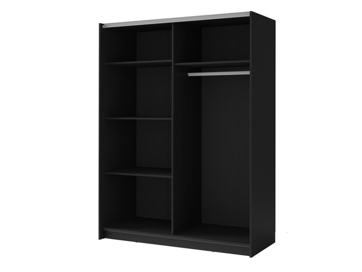 SCHWEBETÜRENSCHRANK MAREN 150,6/198,5/55cm 2-türig mit Spiegel Schwarz - Schwarz/Eiche Artisan, Holzwerkstoff (150.6/198.5/55cm) - MASSENO