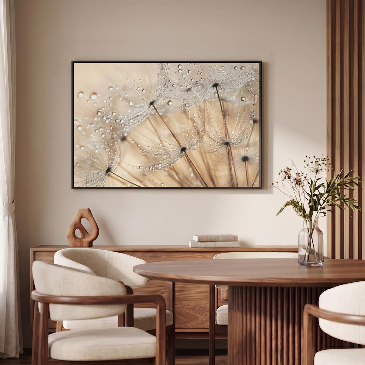LEINWAND Bilder mit Rahmen - Löwenzahn - Abstrakt - Natur - Beige - 90x60 - Braun, Textil (90/60cm) - MuchoWow