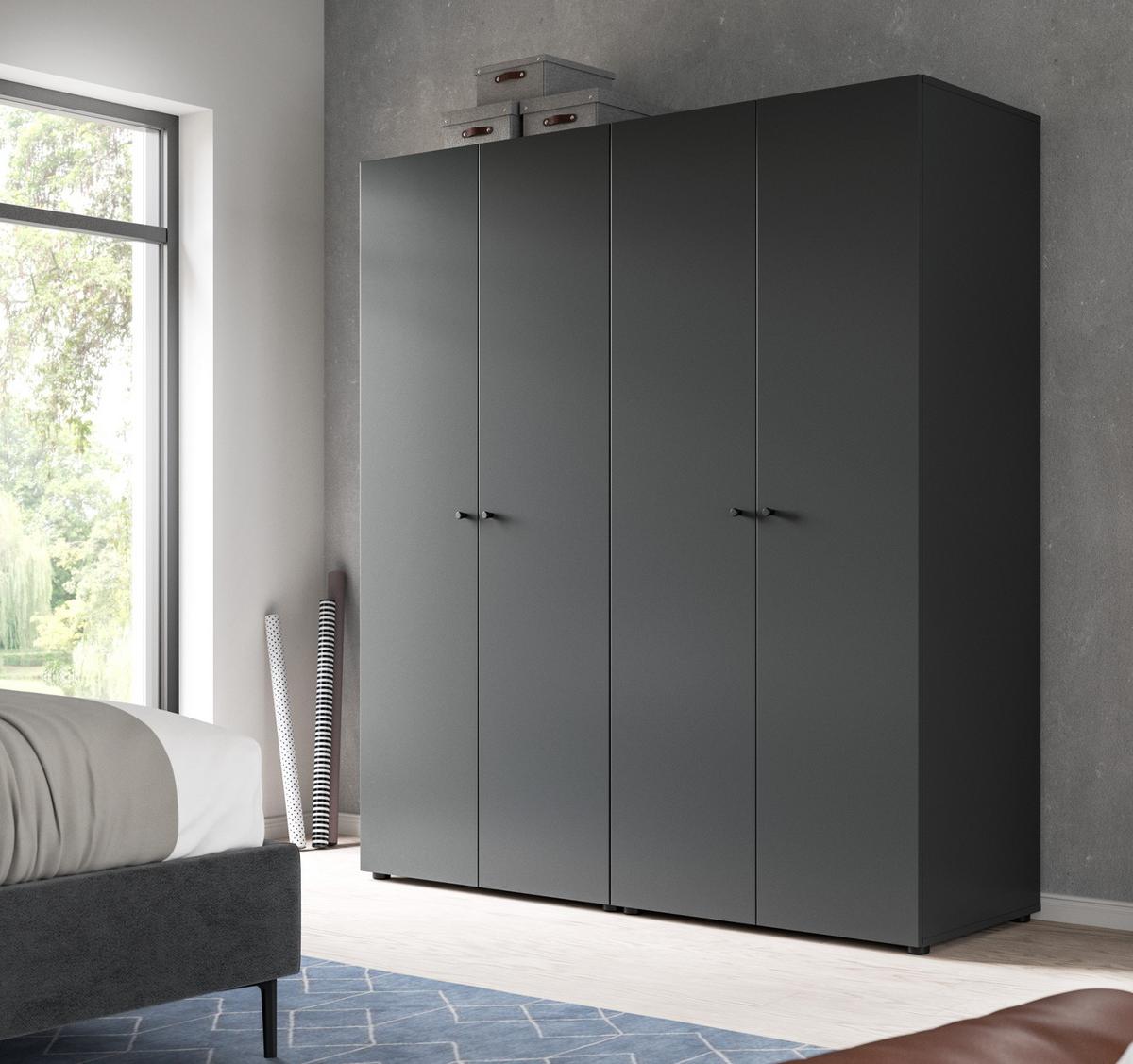 KLEIDERSCHRANK grau 2-türig 80 cm, Drehtürenschrank mit Kleiderstange - Schwarz/Grau, Holzwerkstoff/Kunststoff (80/176/51cm) - Inn.Furn