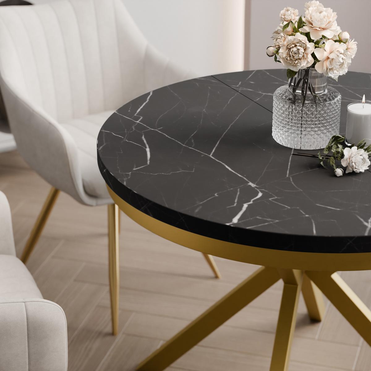 AUSZIEHTISCH MILTON 90-166/76 cm mit Metallgestell und Zarge, Gold / Grigia Pietra - Goldfarben/Grau, Holzwerkstoff/Metall (90/90/76cm) - Idohome