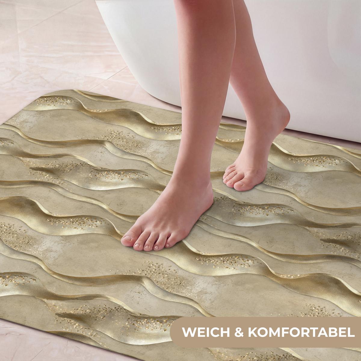 BADEMATTE Wellen - Muster - Gold 120x60 cm - Messingfarben, Textil (120/60cm) - OnlyWow