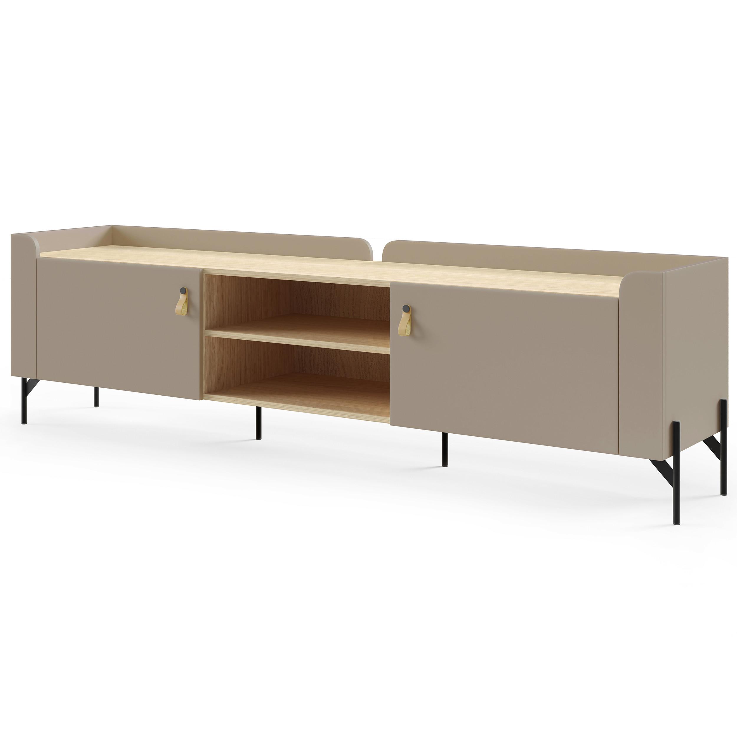 LOWBOARD Sorella mit 2 Türen 195 cm, für Jugendzimmer, Porcini + Eiche Mavelie - Eichefarben/Cappuccino, Leder/Holzwerkstoff (195/55/42cm) - Beautysofa