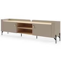 LOWBOARD Sorella mit 2 Türen 195 cm, für Jugendzimmer, Porcini + Eiche Mavelie - Eichefarben/Cappuccino, Leder/Holzwerkstoff (195/55/42cm) - Beautysofa