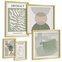 BILDER SET 5er Set - 50x50 cm & 20x30 cm & 40x60 cm Goldrahmen - Botanische Boho-Abstraktionen - Goldfarben, Kunststoff (40/60cm) - TULUP