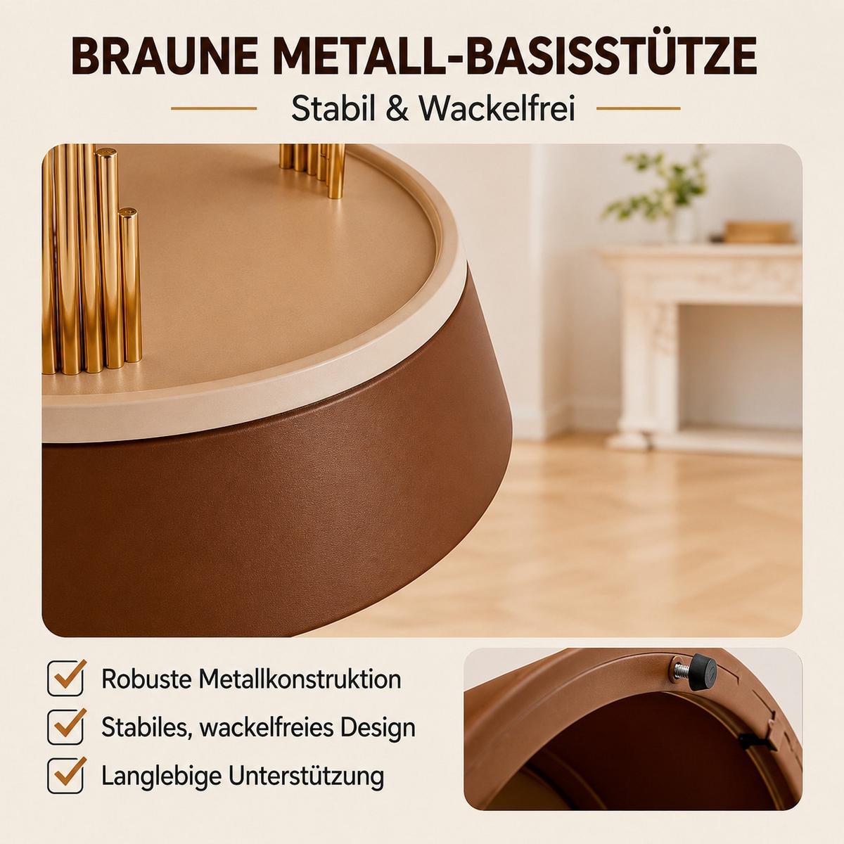 COUCHTISCH 2-teilig Glas & Metall Nesting-Design Rund Braun - Braun, Glas (48/70/60cm) - Urban Meuble