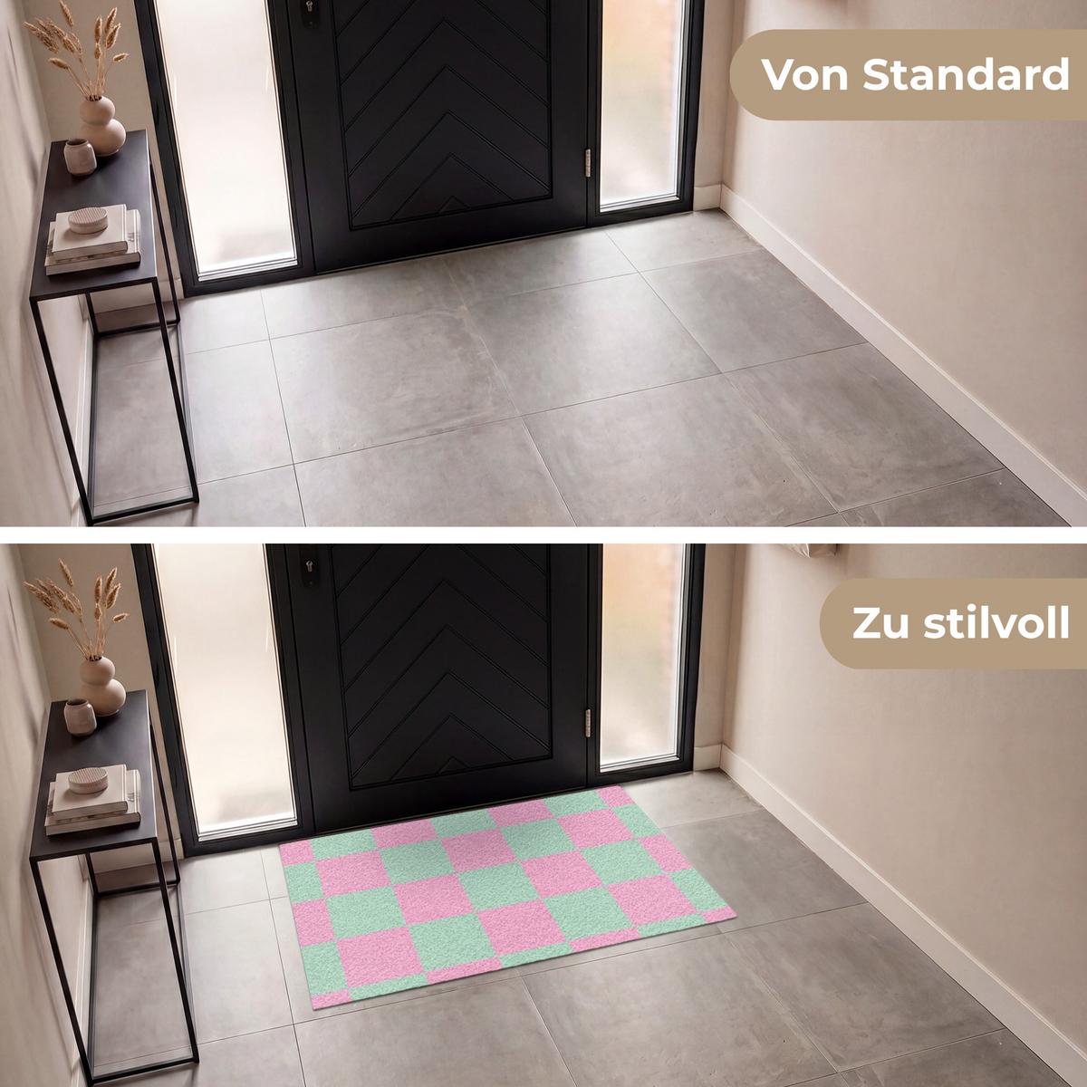 FUSSMATTE Schachbrettmuster - Grün - Rosa - Würfel Fußabtreter 120x80 cm - Mintgrün, Kunststoff (120/0.4cm) - MuchoWow