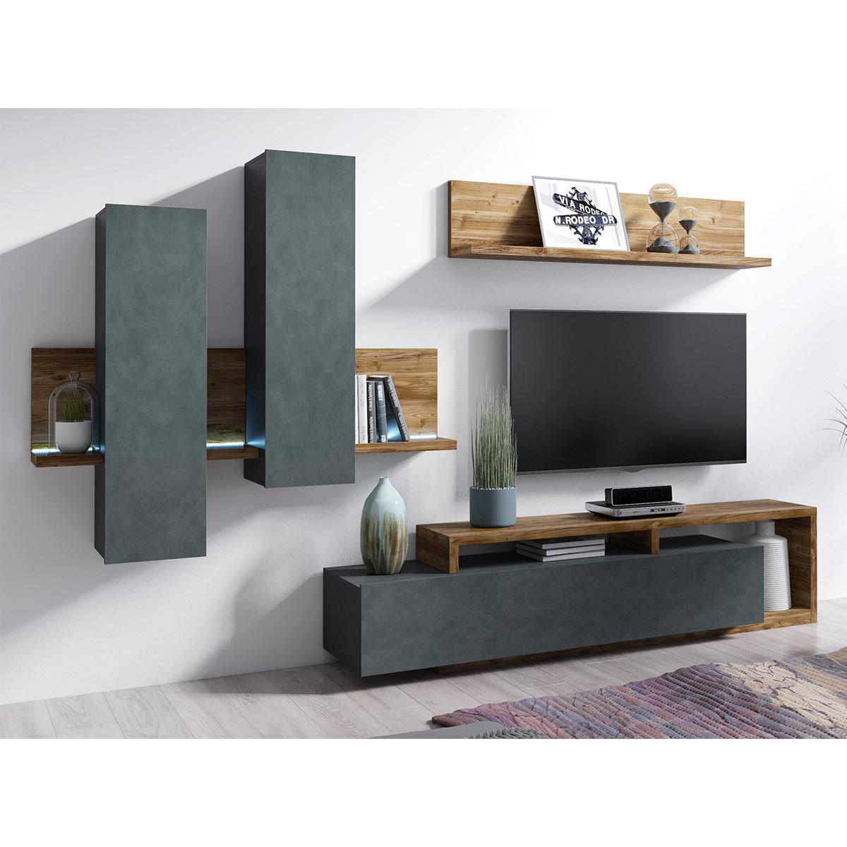 TV-MÖBEL Ilyes Grau und Holz - Grau, Holzwerkstoff (219/25/45cm) - Petits-meubles