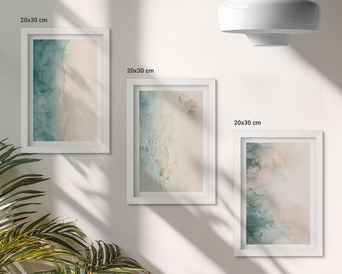 BILDER SET 3er Set - 20x30 cm Weißer Rahmen - Minimalismus auf Aquarellleinwand - Weiß, Kunststoff (20/30cm) - TULUP