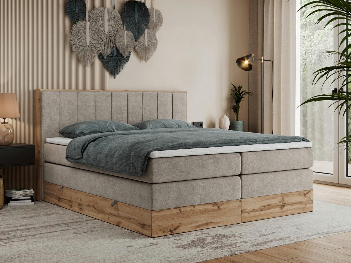 BOXSPRINGBETT BELLISSIMO KING 140/200 Beige Struktur - H4 - Beige, Holz/Textil (140/200cm) - MKS