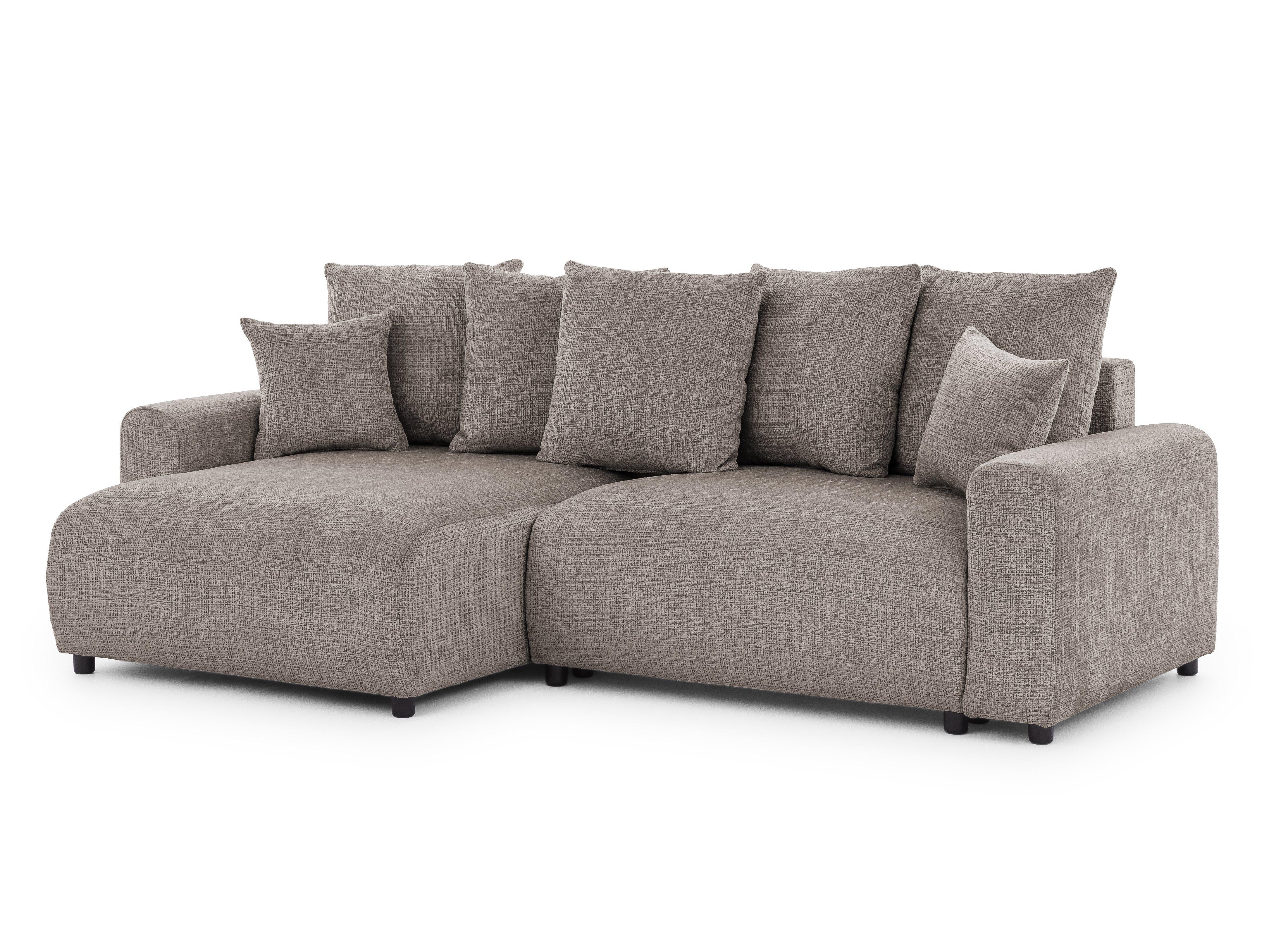 ECKSOFA Calma mit Schlaffunktion und Bettkasten im Bumpy-Design aus weichem Taupe Chenille-Stoff - Ottomane links - Taupe/Beige, Holz/Kunststoff (140/239cm) - S-Style Möbel