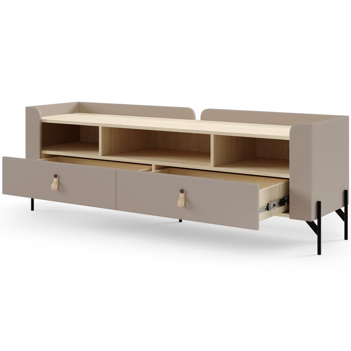 LOWBOARD Sorella mit 2 Schubladen 160 cm, für Jugendzimmer, Porcini + Eiche Mavelie - Eichefarben/Cappuccino, Leder/Holzwerkstoff (160/55/42cm) - Beautysofa