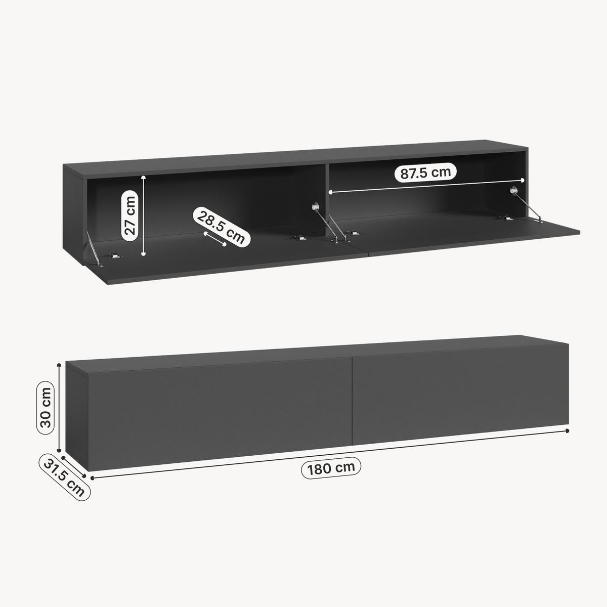 HÄNGELOWBOARD Evaton - Dunkelgrau, Holzwerkstoff (180/30/31.5cm) - [en.casa]