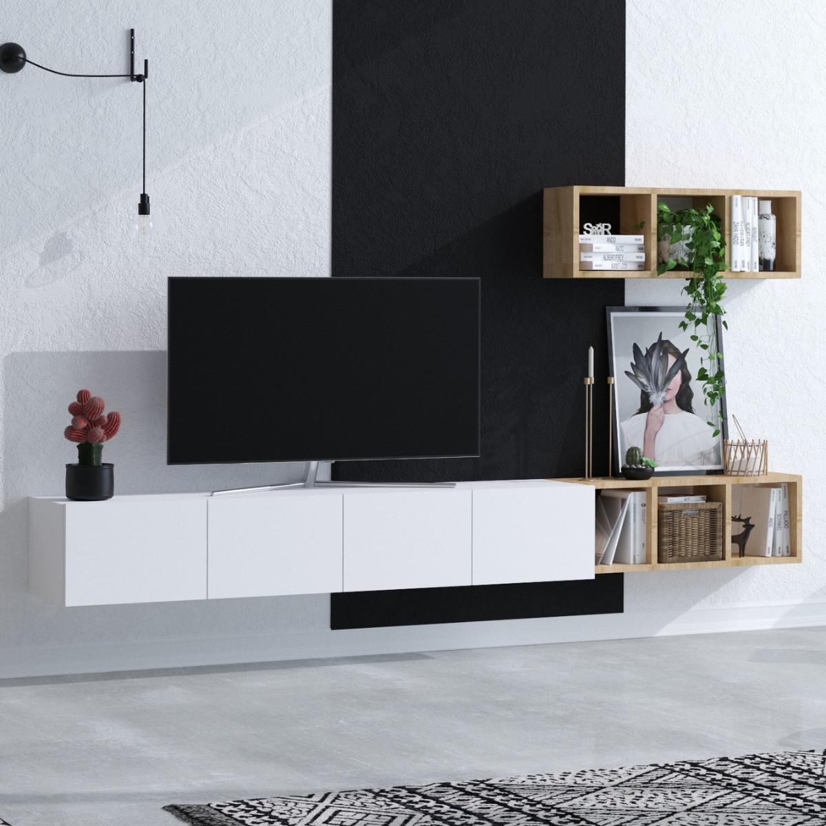 TV-SCHRANK 4 Türen weiß Pia 215/32/25 cm - Weiß, Holzwerkstoff (215/25/32cm) - Calicosy