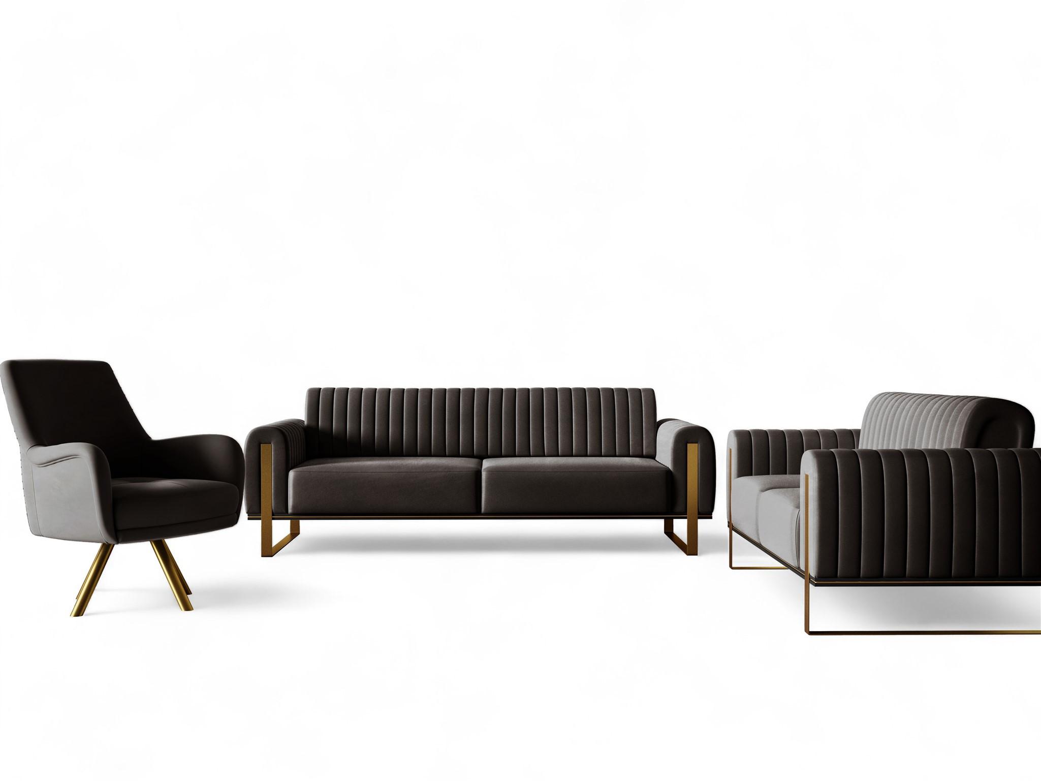 SOFASET Valerie 3-2 Und Drehsessel - Schwarz, Holzwerkstoff/Textil (228/79/90cm) - Fun Möbel