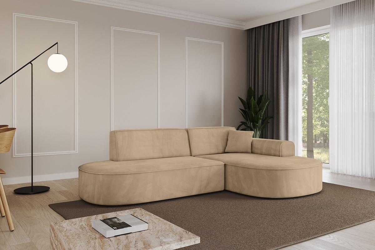 ECKSOFA Ottomane Rechts MARI-L1 - 243x171x79 cm Taupe Velours - Taupe/Schwarz, Holzwerkstoff/Kunststoff (171/243cm) - ALTDECOR