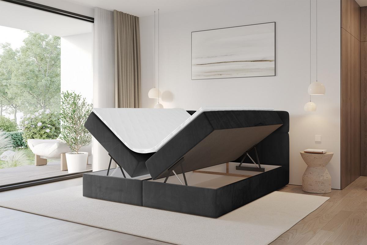 BOXBETT mit Matratze H3 - FAMA - 160x200 cm Schwarz Casablanca - Schwarz, Holzwerkstoff (160/200cm) - ALTDECOR