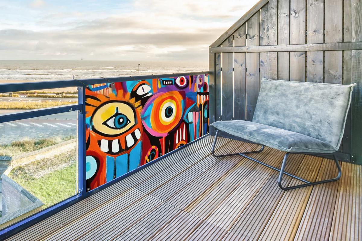 BALKON-SICHTSCHUTZ Abstrakt - Gesicht - Farbenfroh Witterungsbeständig 200x90 cm - Multicolor, Kunststoff (200/90cm) - MuchoWow
