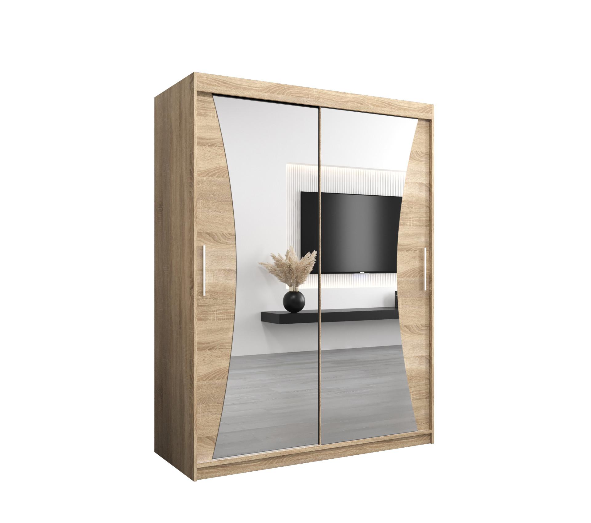 SCHWEBETÜRENSCHRANK 200/150/62 2-türig - Silberfarben/Sonoma Eiche, Holz/Kunststoff (150/200/62cm) - MÖBEL KRYSPOL