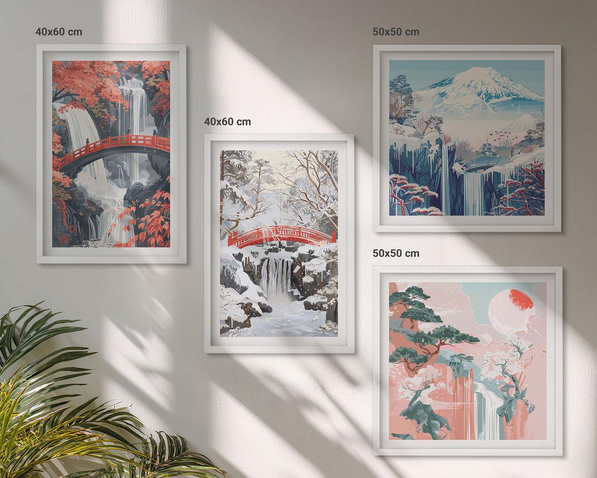 BILDER SET 4er Set - 50x50 cm & 40x60 cm Weißer Rahmen - Berglandschaften und Wasserfälle - Weiß, Kunststoff (50/50cm) - TULUP