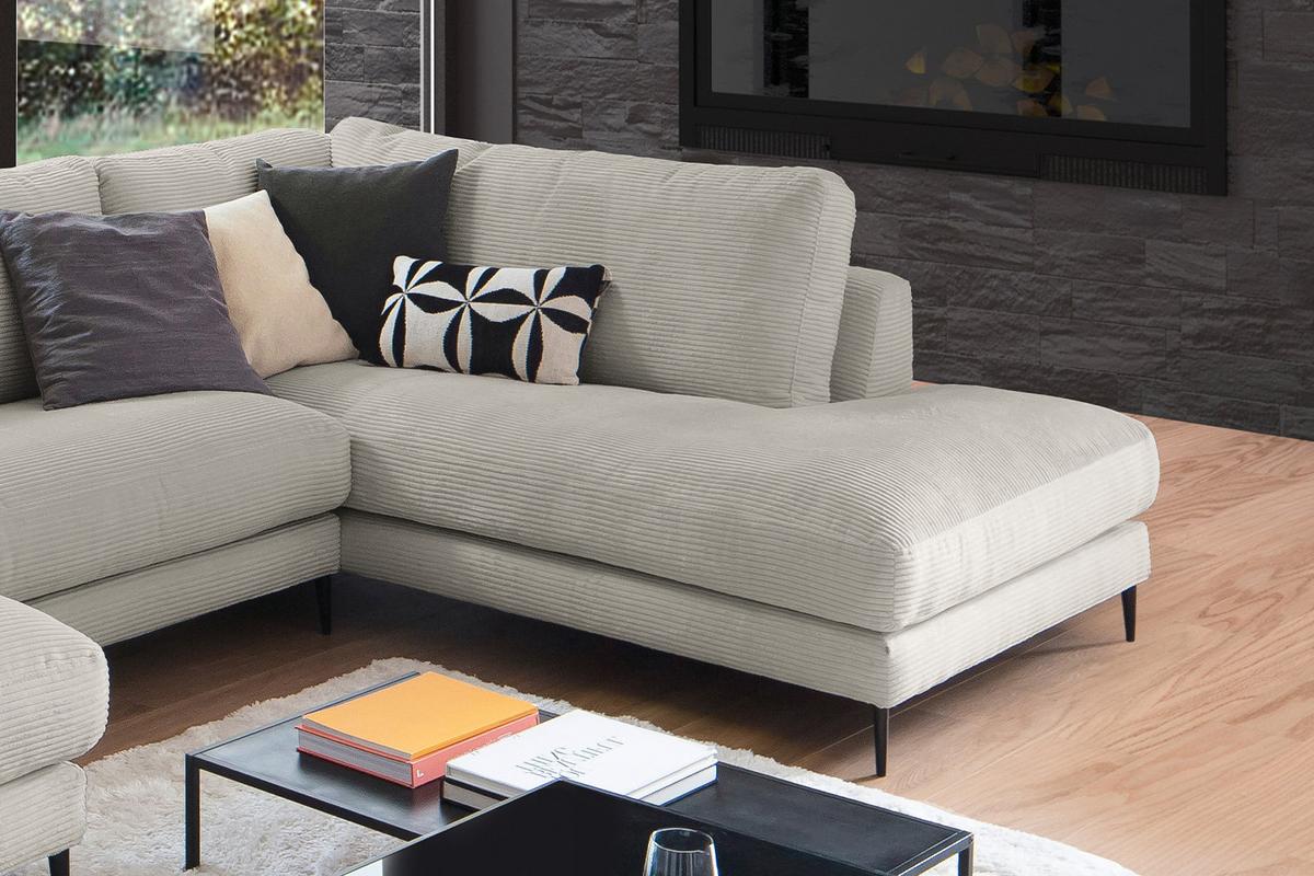 WOHNLANDSCHAFT CARA Steingrau Cord - Greige/Schwarz, Textil (341/84/223cm) - KAWOLA