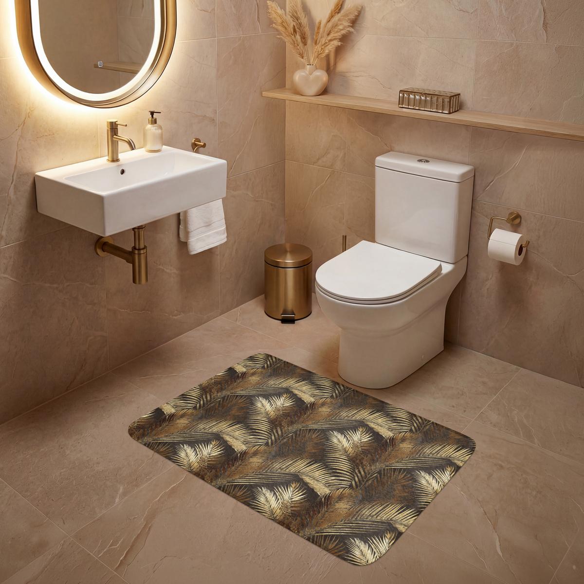 WC-VORLEGER Tropisch - Blätter - Gold Toilettenteppich 90x60 cm - Goldfarben, Textil (90/1cm) - OnlyWow