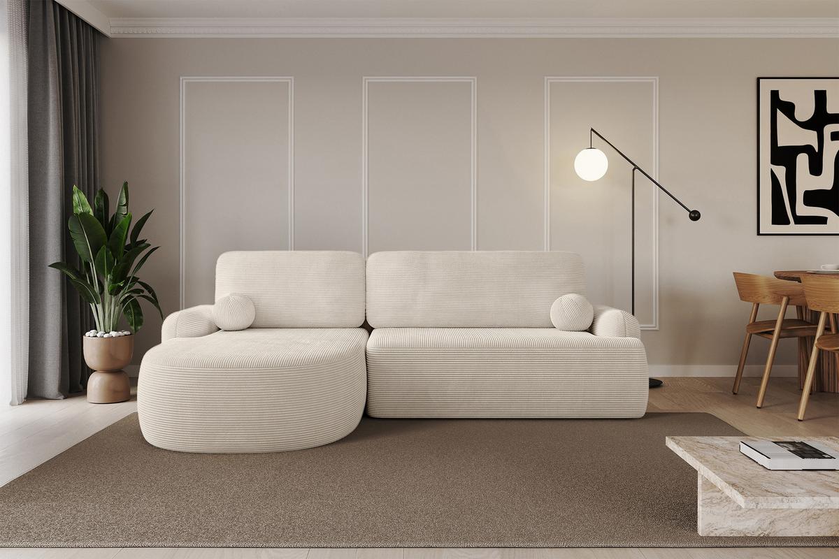 ECKSOFA mit Schlaffunktion und Bettkasten LIRA-L - 264x172x89 Beige - Beige, Holzwerkstoff/Textil (264/172cm) - ALTDECOR