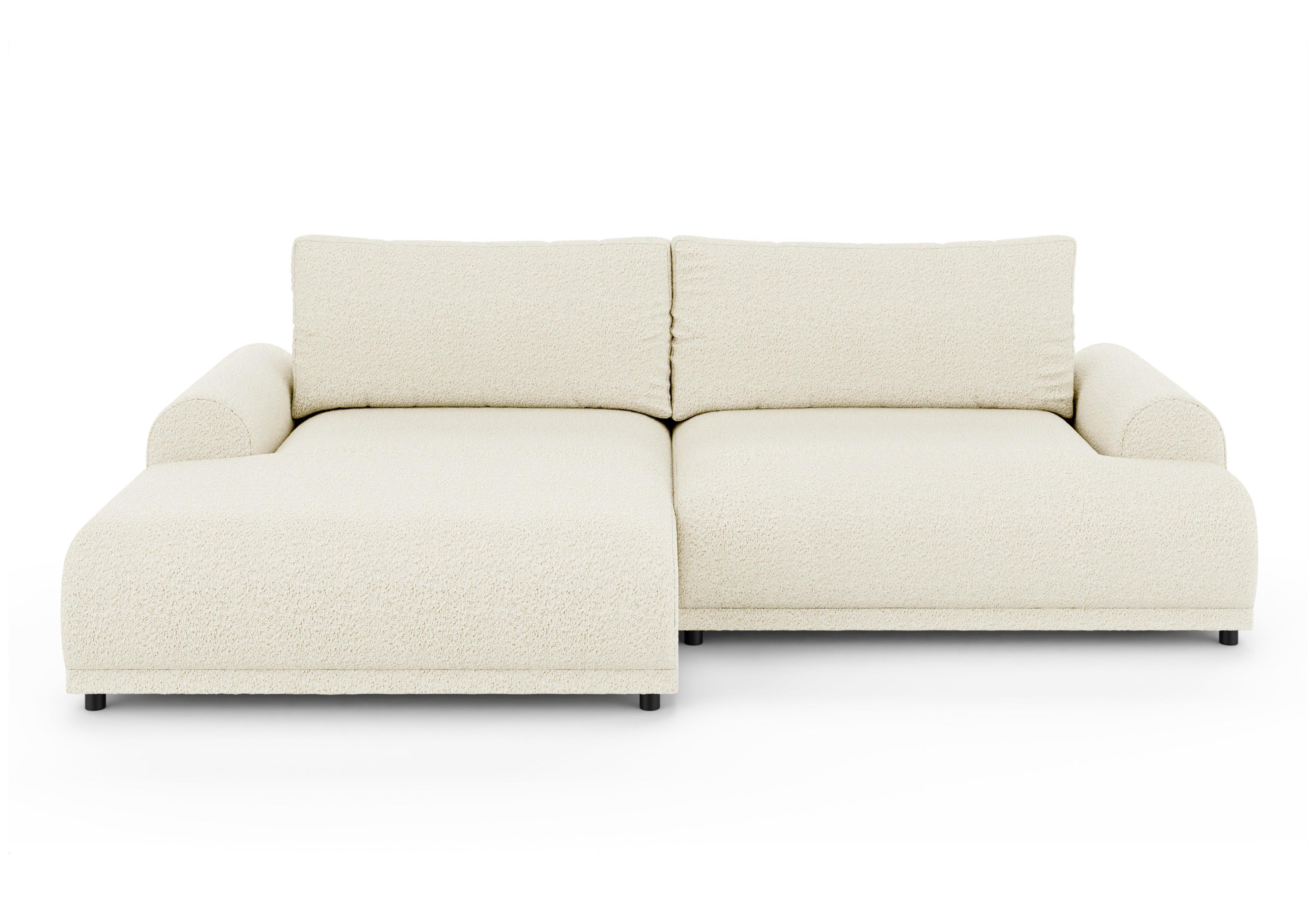 ECKSOFA mit Schlaffunktion, Bettkasten, extrabreite Ottomane links, abgerundete Armlehnen, B240/T145/H81 cm, Bezug Bouclé-Charakter Beige Creme/ 21028 - Beige/Creme, Kunststoff/Textil (240/145cm) - luma-home