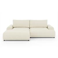 ECKSOFA mit Schlaffunktion, Bettkasten, extrabreite Ottomane links, abgerundete Armlehnen, B240/T145/H81 cm, Bezug Bouclé-Charakter Beige Creme/ 21028 - Beige/Creme, Kunststoff/Textil (240/145cm) - luma-home