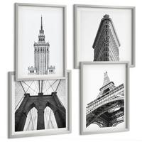 BILDER SET 4er Set - 50x50 cm & 40x60 cm Silberner Rahmen - Architektur Schwarz-Weiß-Minimalismus - Silberfarben, Kunststoff (50/50cm) - TULUP