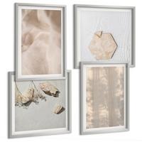 BILDER SET 4er Set - 50x50 cm & 40x60 cm Silberner Rahmen - Dezente Boho-Naturtexturen - Silberfarben, Kunststoff (50/50cm) - TULUP