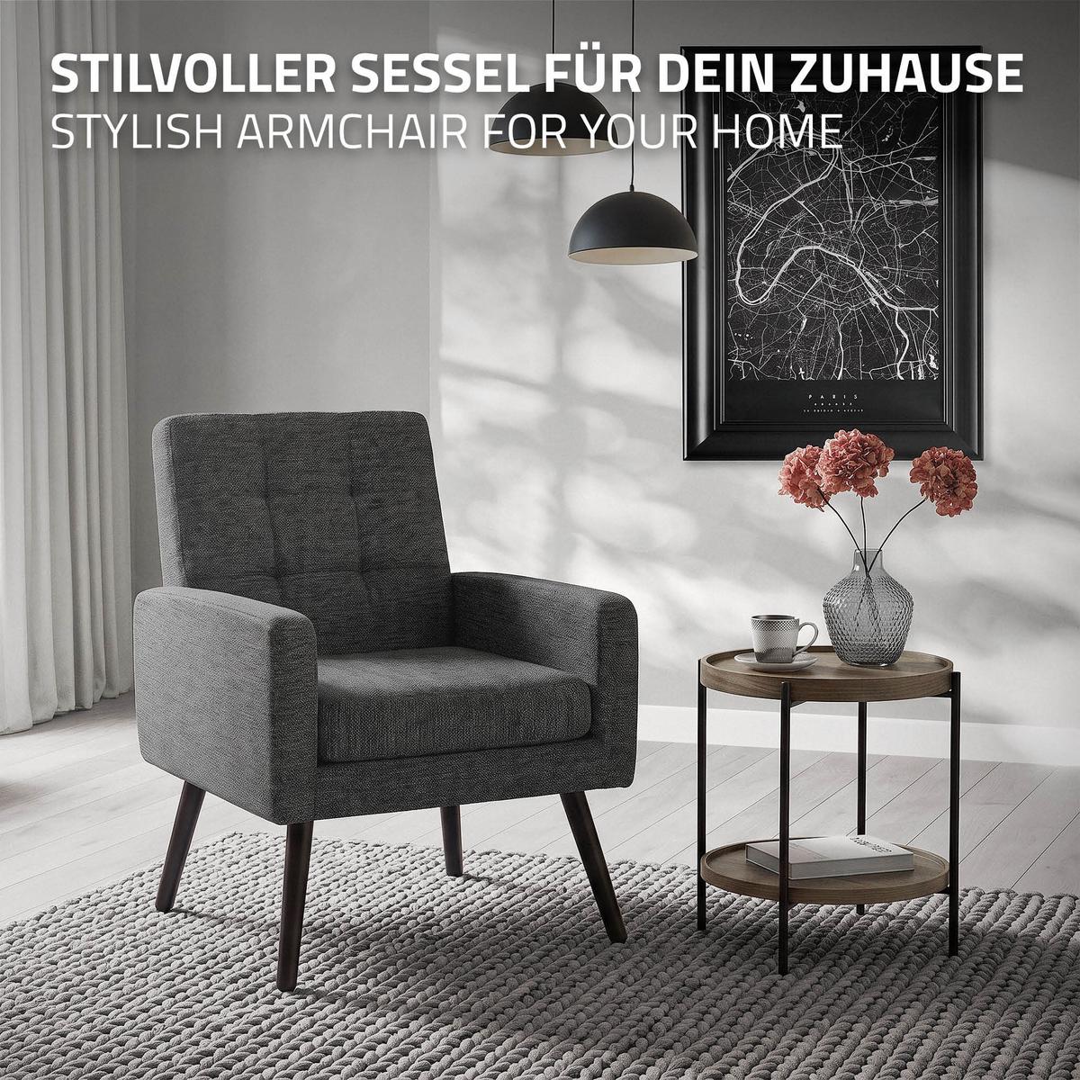 SESSEL mit Stahlbeinen und Webstruktur Relaxsessel 66,5x80x63,5 cm Anthrazit - Anthrazit/Schwarz, Textil/Metall (66.5/80/63.5cm) - ML-DESIGN