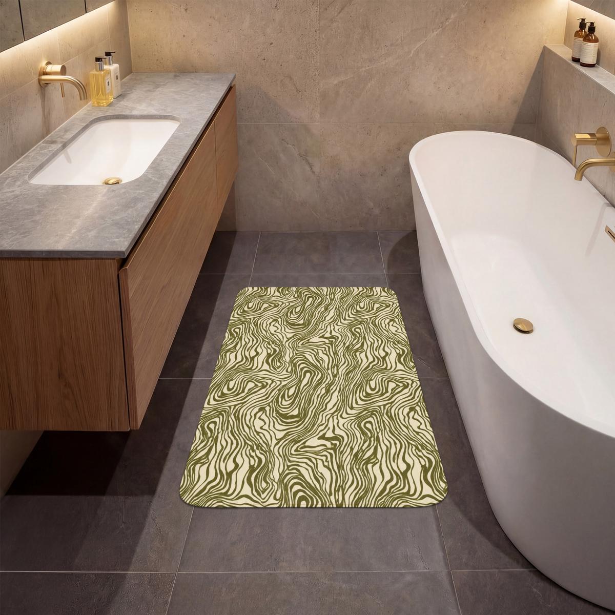 BADEMATTE Abstrakt - Marmor - Grün 60x90 cm - Dunkelgrün, Textil (60/90cm) - OnlyWow