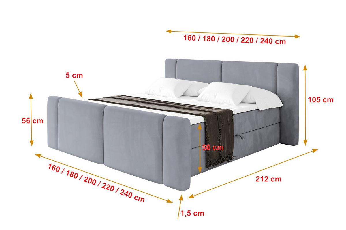 BOXBETT mit Matratze H3 - EVON Zanozek - 180x200 cm Grau - Grau, Holzwerkstoff (180/200cm) - ALTDECOR
