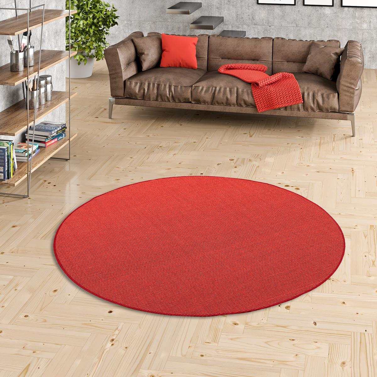 SISAL NATUR TEPPICH RUND - Rot, Textil (100/100cm) - Snapstyle