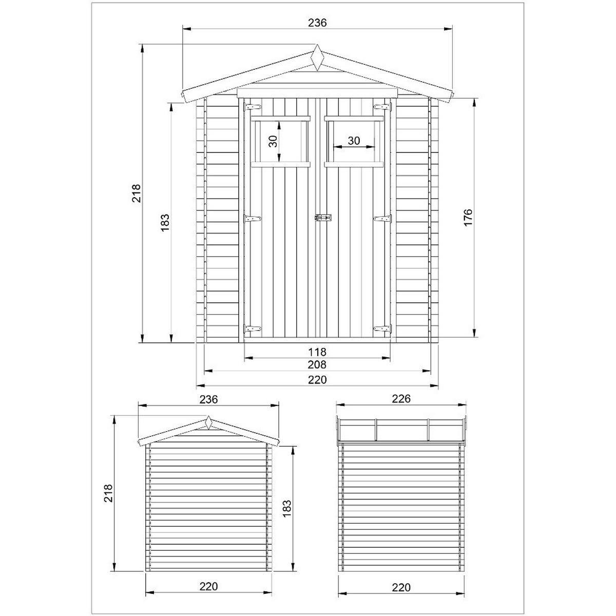 HOLZHAUS GARTENHAUS M369 - B236xL226xH218 cm/ 4.33 m2 - Beige, Holz (236/218/226cm) - Timbela