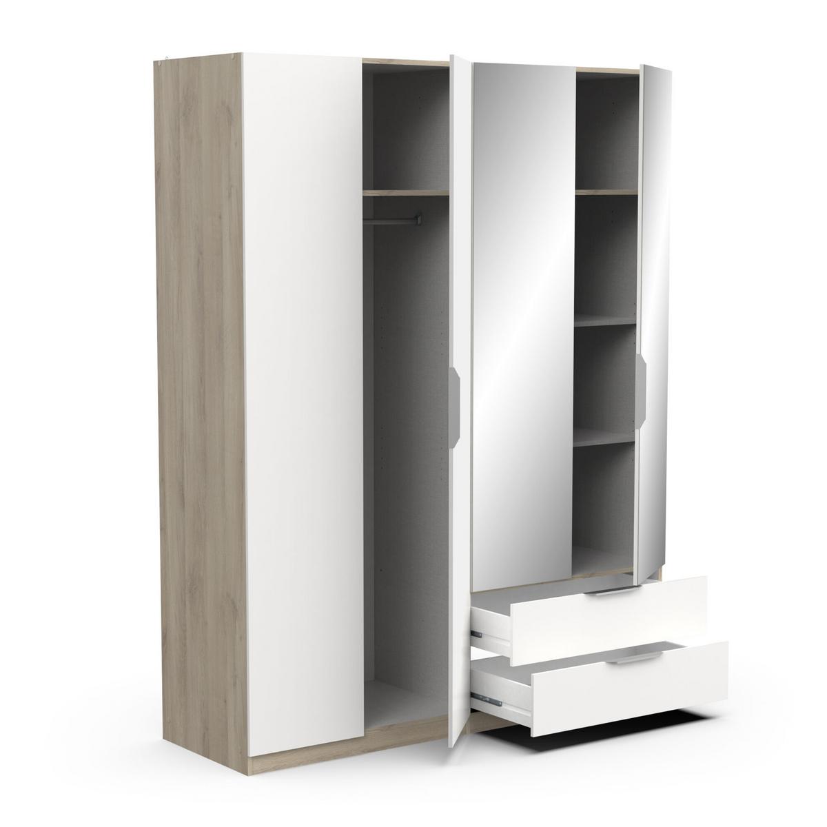 KLEIDERSCHRANK mit 4 Türen, 2 Schubladen und 2 Spiegeln Ghost - L157,3 cm - Weiß/Sonoma Eiche, Holzwerkstoff (51.1/203/204.5cm) - Demeyere