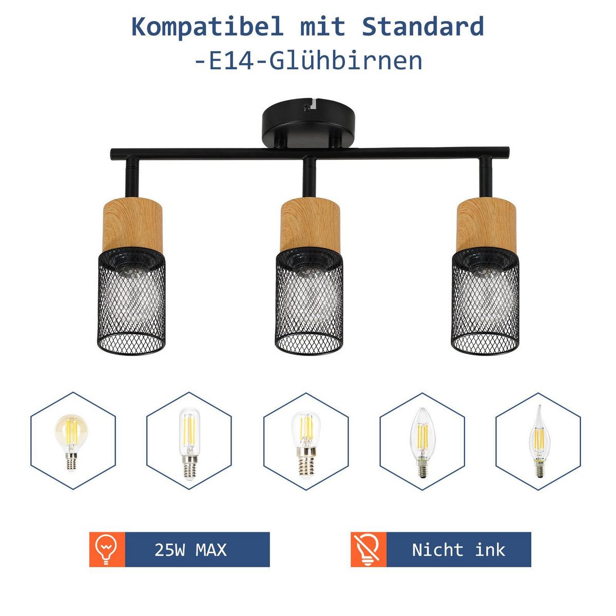 DECKENSTRAHLER Wilhelmshaven 3-flammig 38.3/9/23 cm - Schwarz, Metall (38.3/9/23cm) - Nettlife