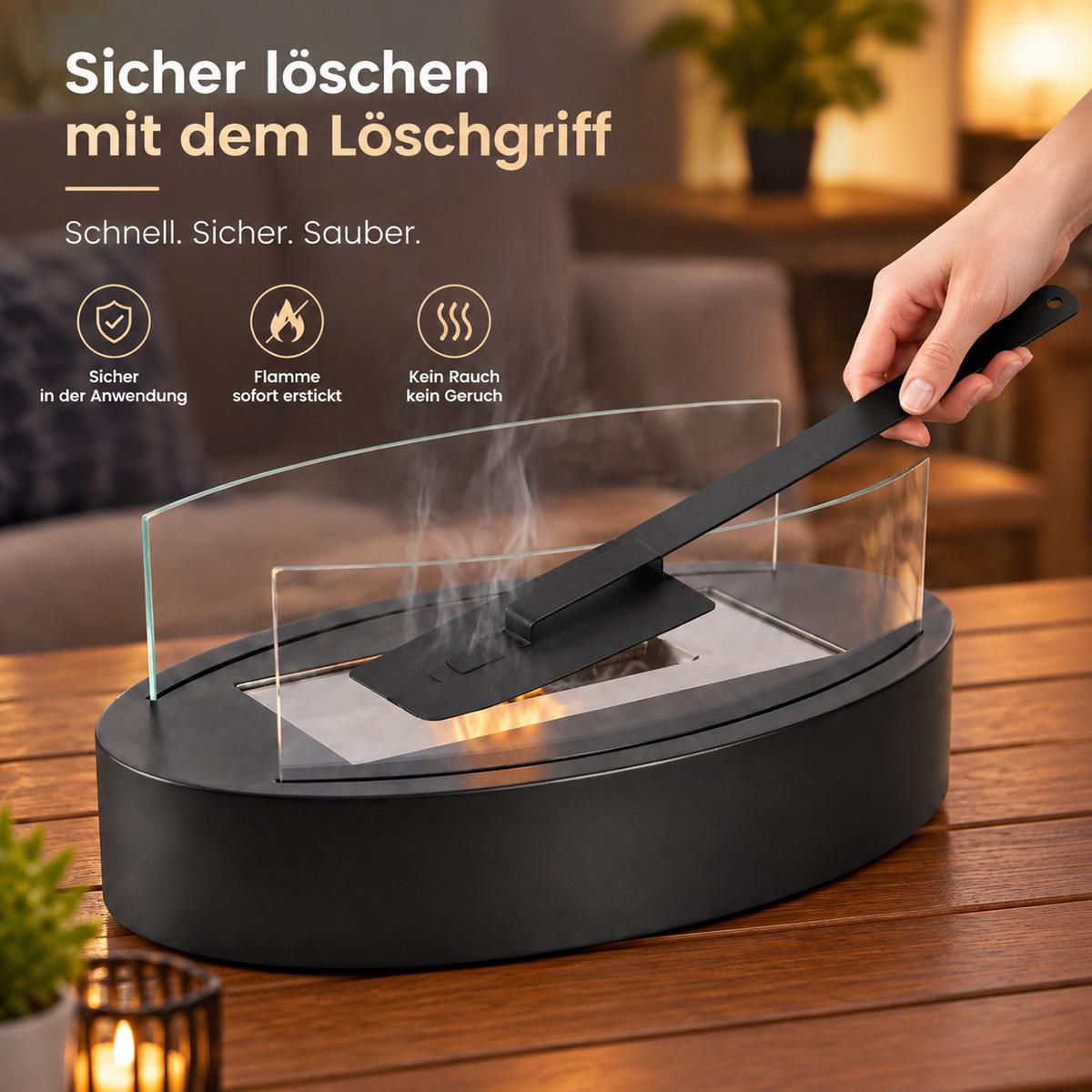 TISCHKAMIN Jyxnal 34.7/19.7/13.6 cm - Schwarz, Glas/Metall (19.7/13.6/34.7cm) - ZMH