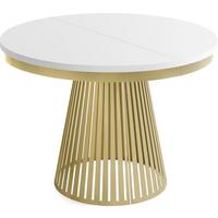 ESSTISCH Naro rund ausziehbar mit Goldem Lamellen-Metallgestell, Weiß 100-180/100/76 cm - Goldfarben/Weiß, Holzwerkstoff/Metall (100/180/76cm) - WFL GROUP