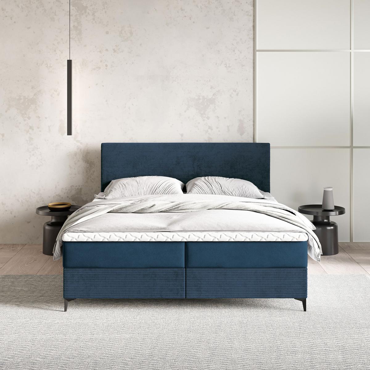 BOXBETT TORREL 160x200 cm mit Matratze und Topper - Blau - Blau, Holz (160/200cm) - MASSENO
